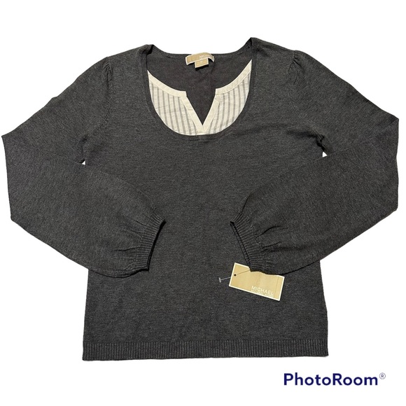 MICHAEL Michael Kors NWT Gray Faux Layered Sweater SZ M - Picture 2 of 6